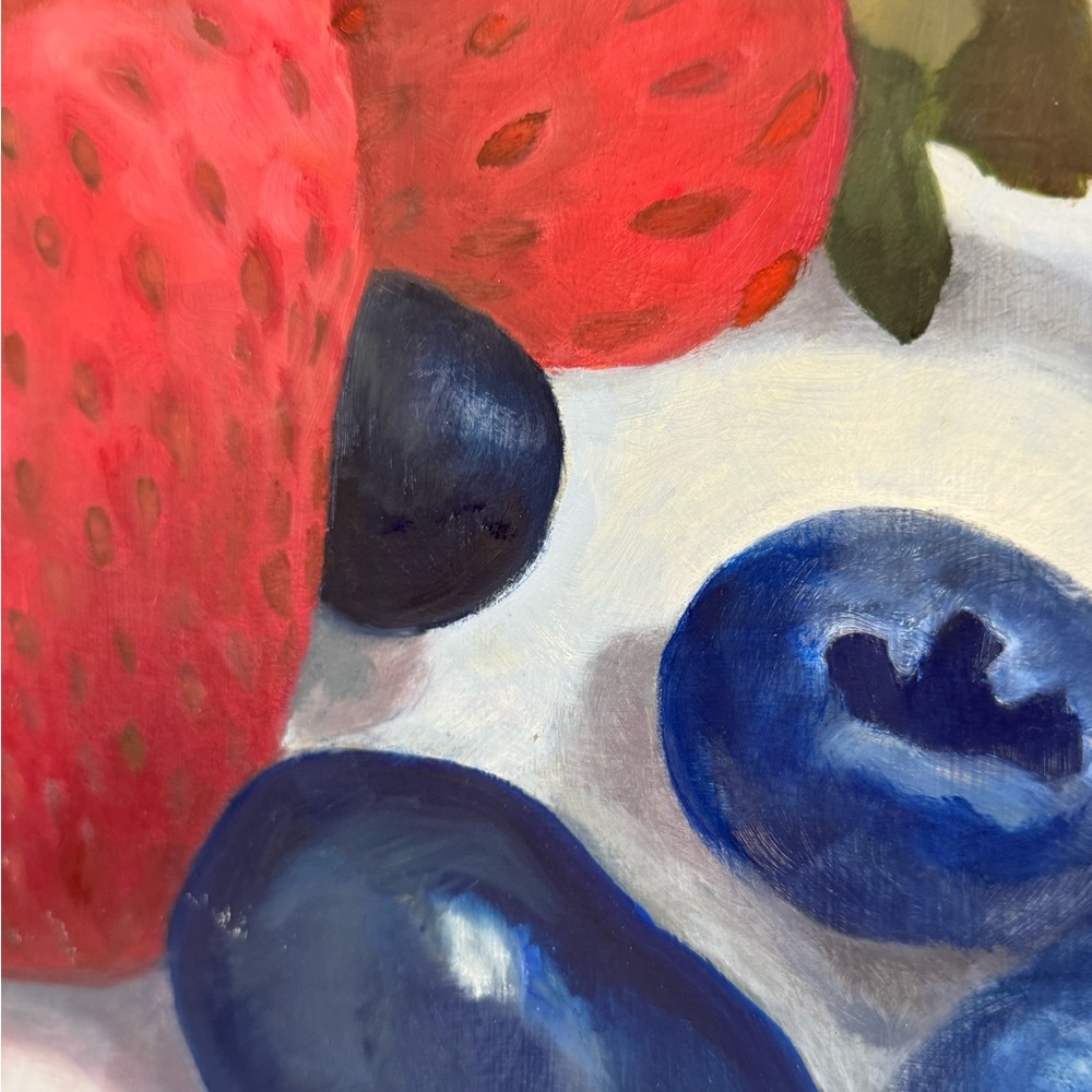 Original Artwork Painting Strawberries and Blueberries Professionally Framed - Picture 5 of 8